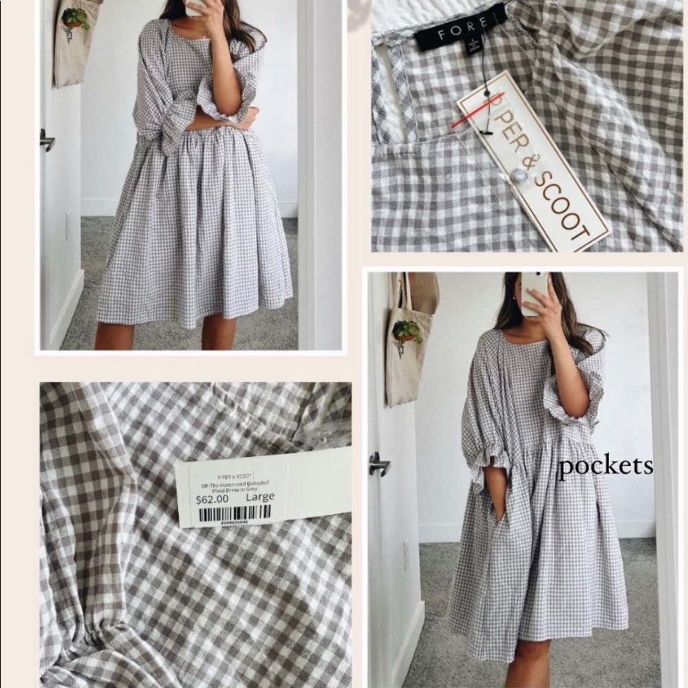 NWT Piper & Scoot grey and white gingham dress sz L